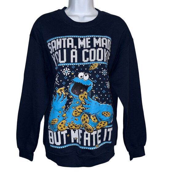 Rare Sesame Street Sweatshirt Womens M Santa Me Made You A Cookie But Me Ate It - Picture 2 of 10